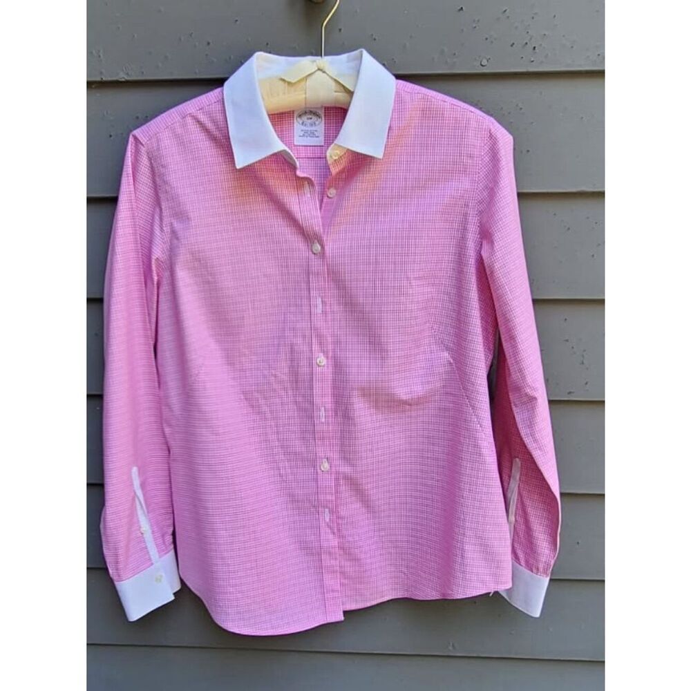 Brooks Brothers Pink White Check White Collar Cotton Button Down size 10P